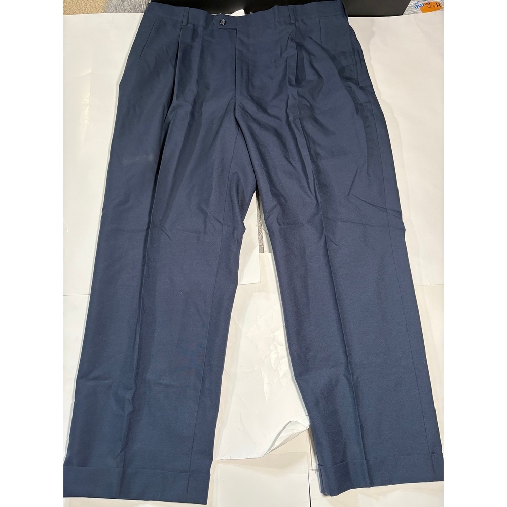 Austin Reed London England Mens Dress Pants Navy Pleated Cuffed Trousers 40x28
